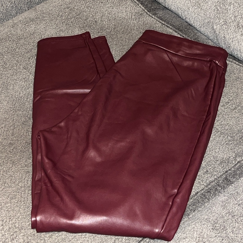 Burgundy faux leather leggings
